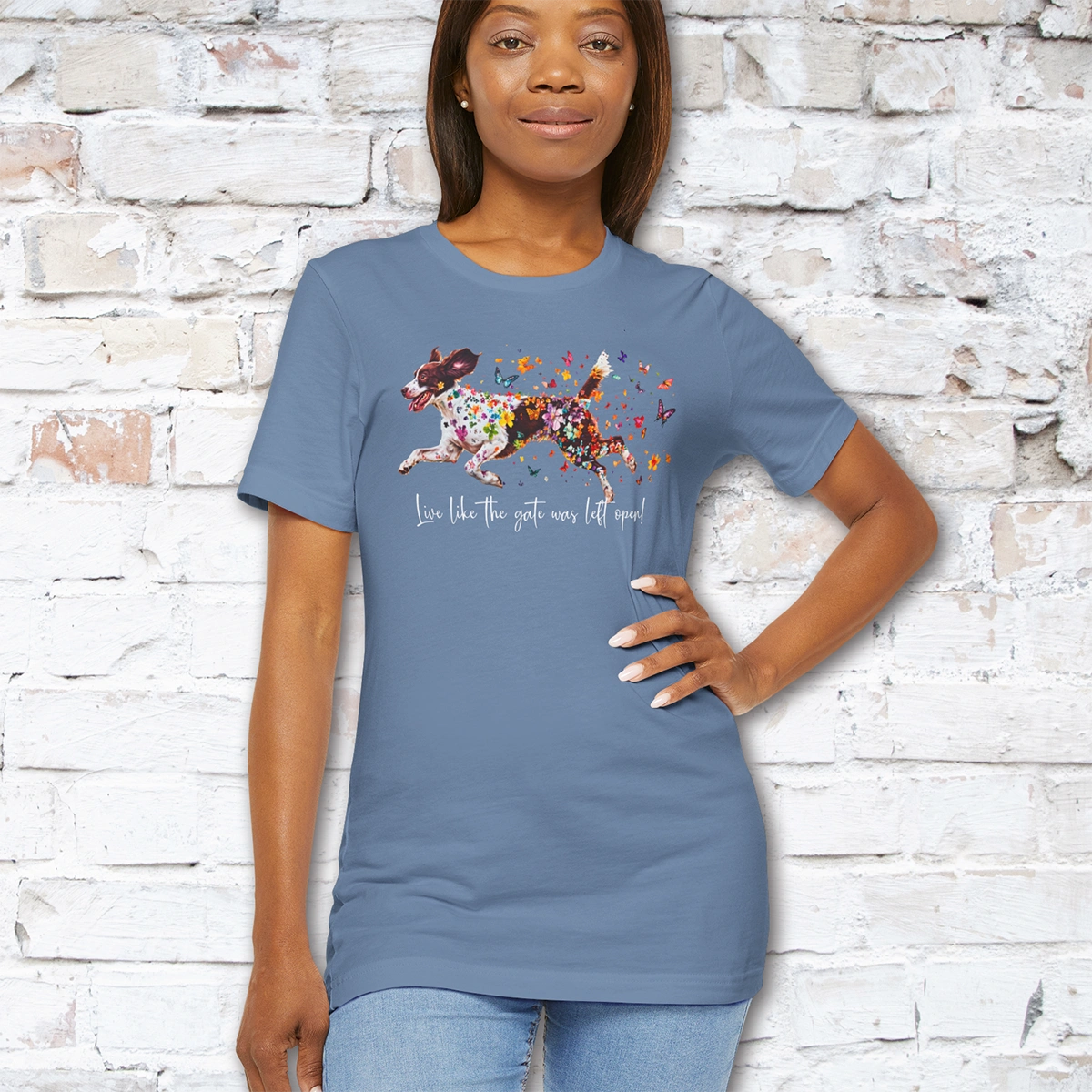 American Brittany #3 "Live like the gate was left open" Unisex T shirt