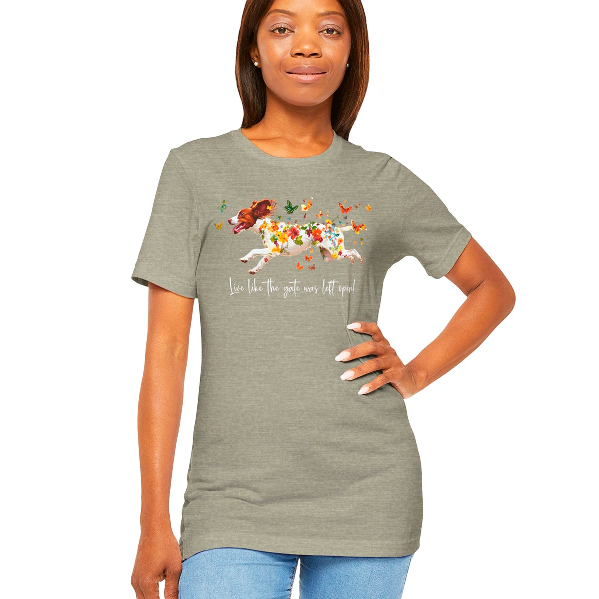 American Brittany #1 "Live like the gate was left open" Unisex T shirt