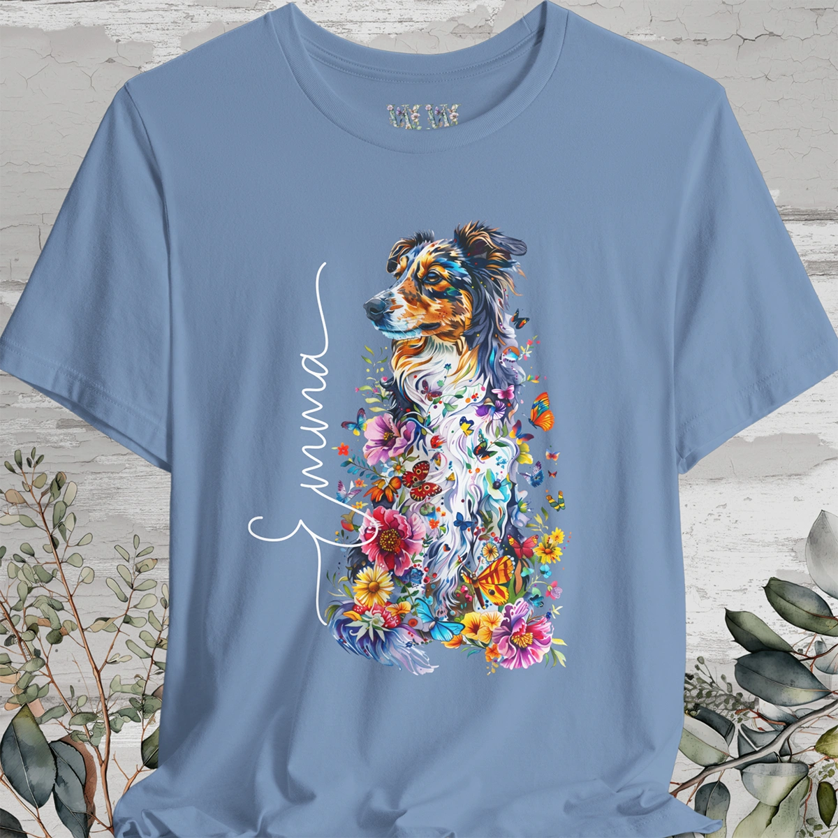 Australian Shepherd Floral Personalized T shirt
