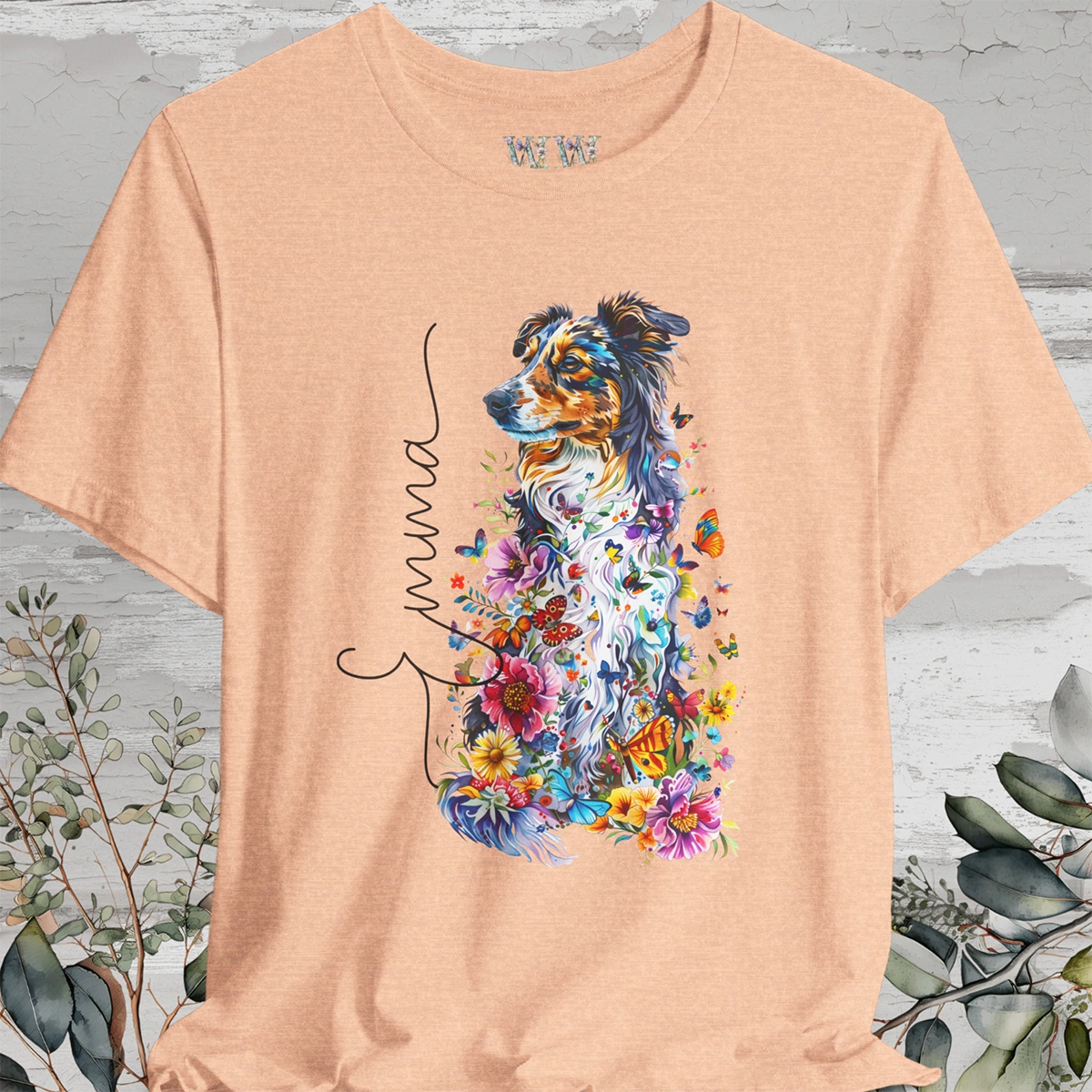 Australian Shepherd Floral Personalized T shirt