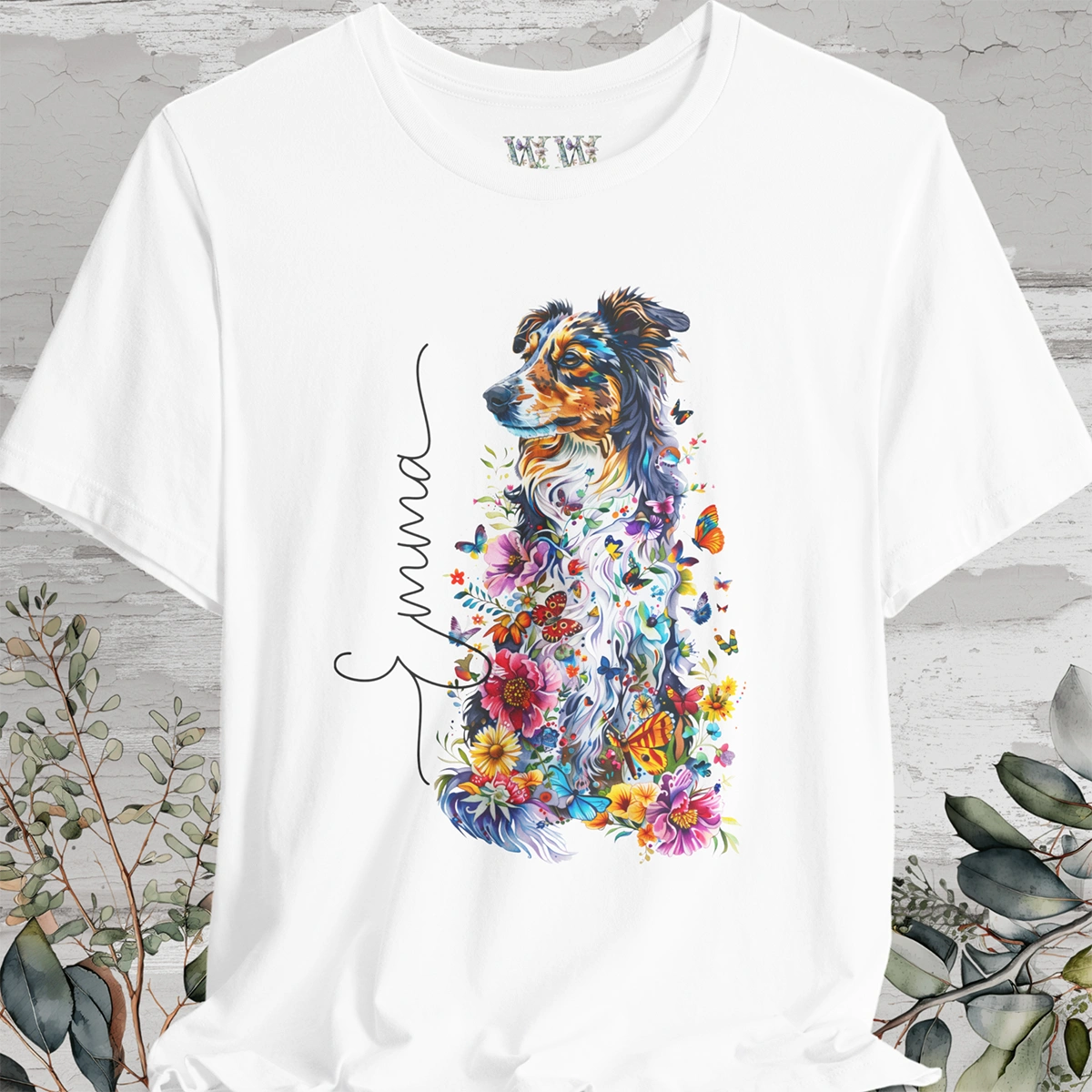 Australian Shepherd Floral Personalized T shirt