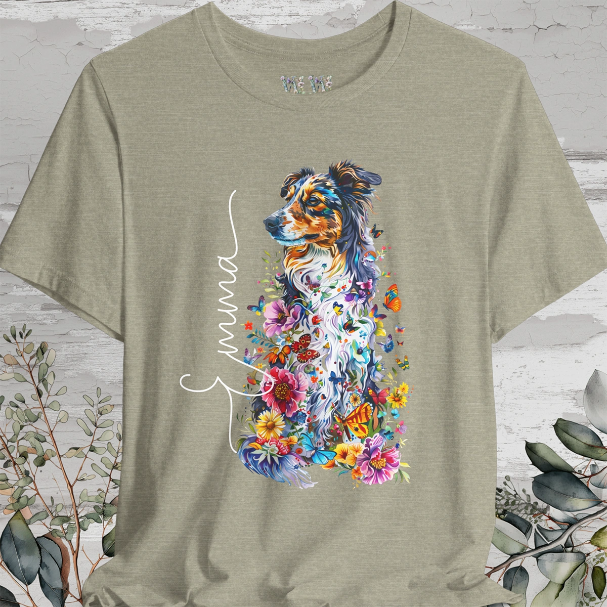 Australian Shepherd Floral Personalized T shirt
