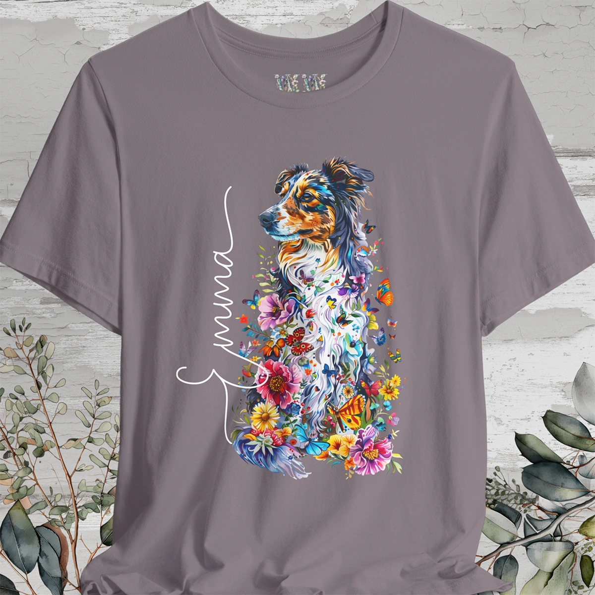 Australian Shepherd Floral Personalized T shirt