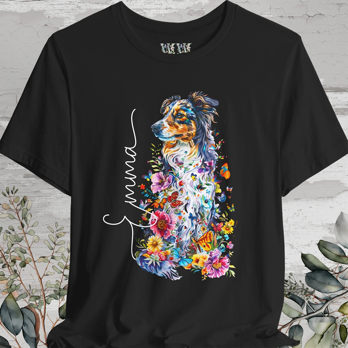 Australian Shepherd Floral Personalized T shirt