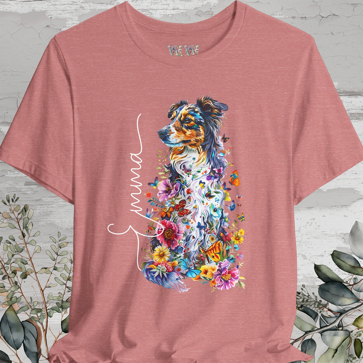 Australian Shepherd Floral Personalized T shirt