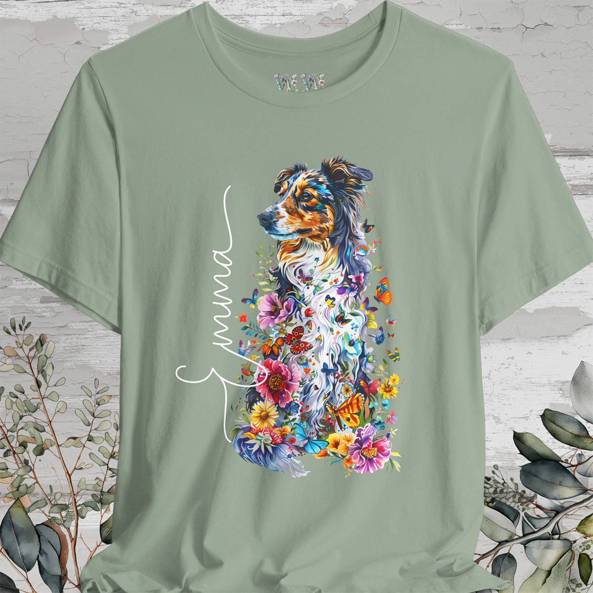 Australian Shepherd Floral Personalized T shirt