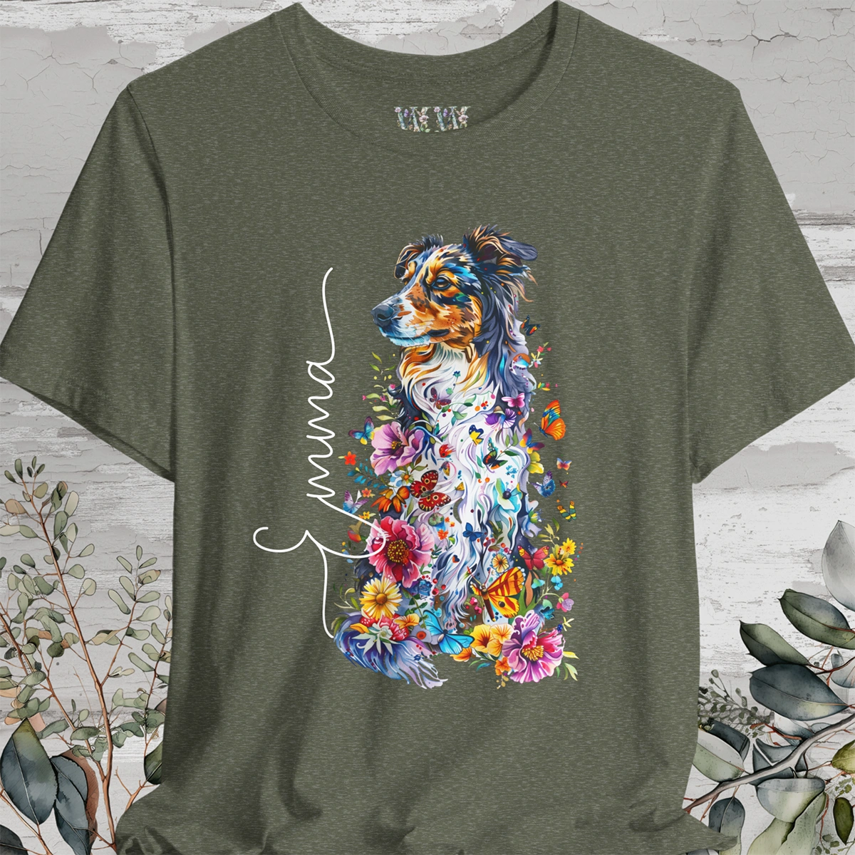 Australian Shepherd Floral Personalized T shirt