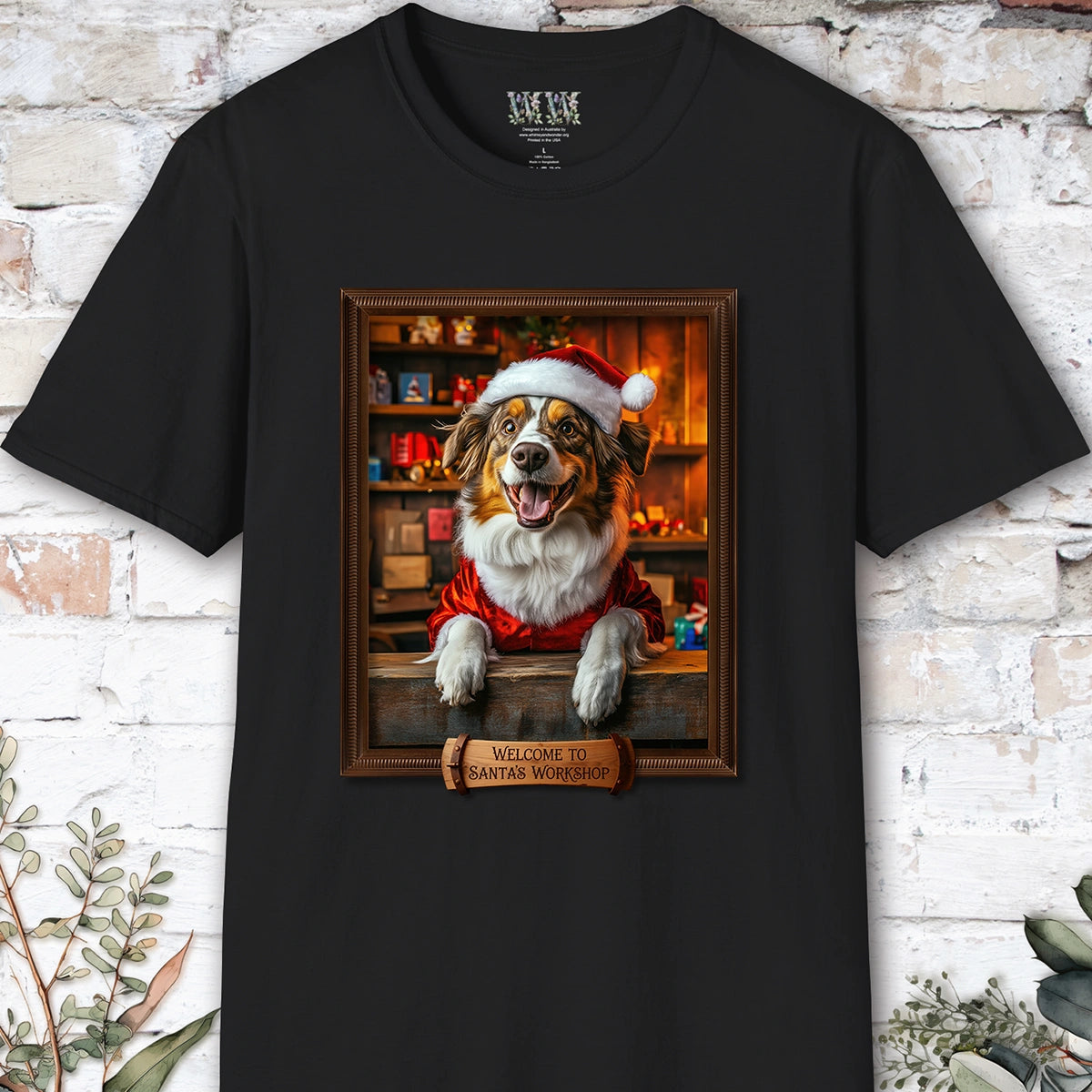 Australian Shepherd Santa's Workshop Unisex T shirt