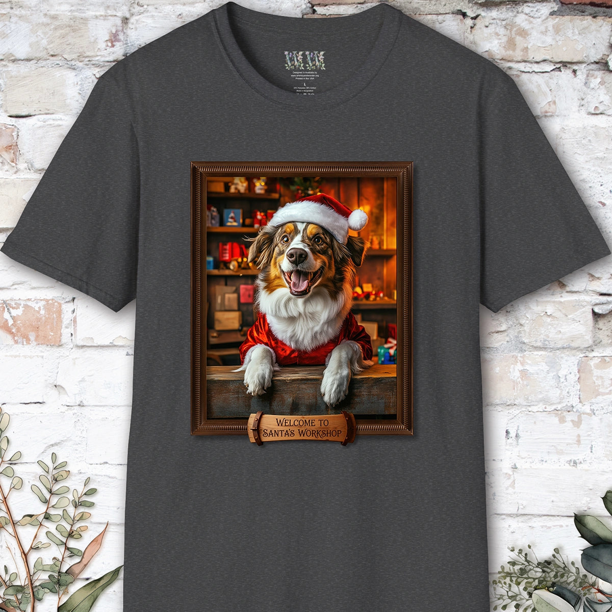 Australian Shepherd Santa's Workshop Unisex T shirt