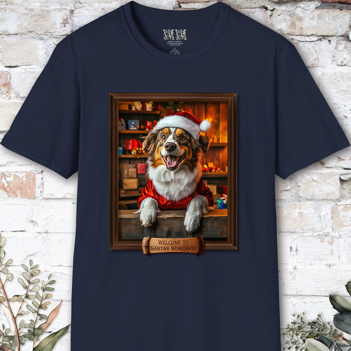 Australian Shepherd Santa's Workshop Unisex T shirt
