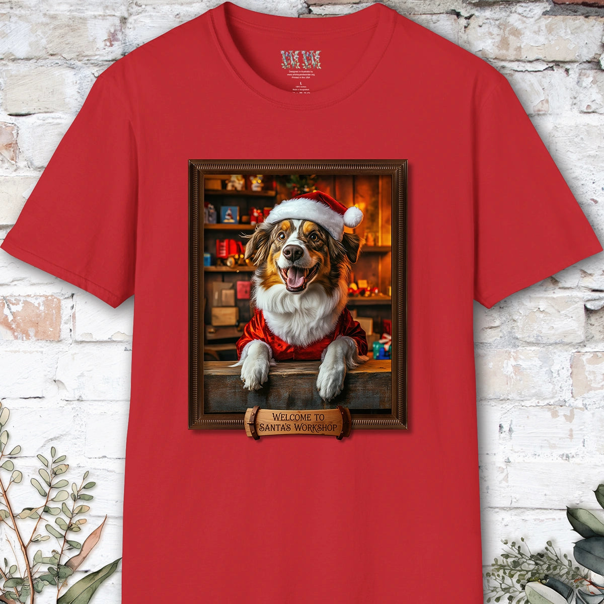 Australian Shepherd Santa's Workshop Unisex T shirt