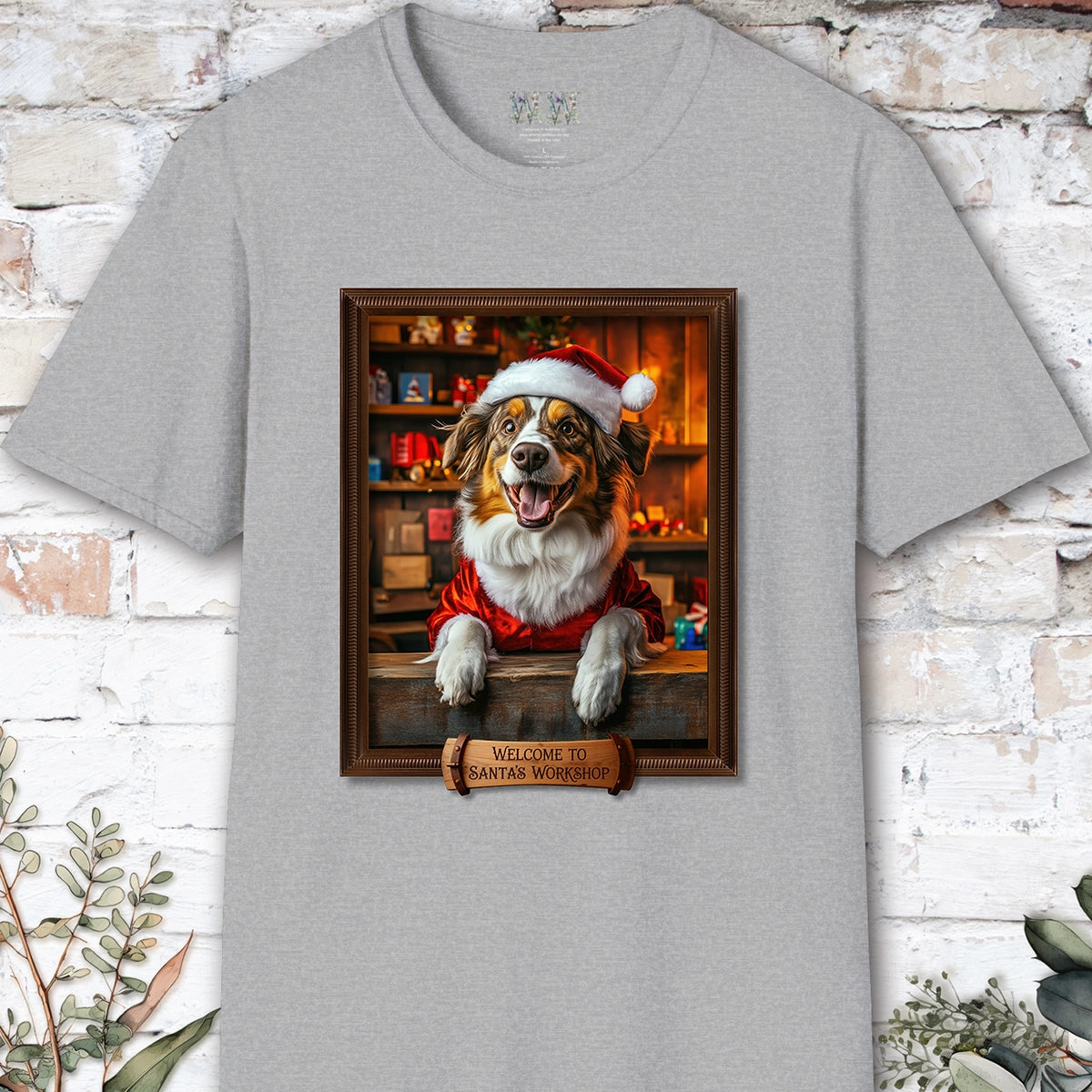 Australian Shepherd Santa's Workshop Unisex T shirt