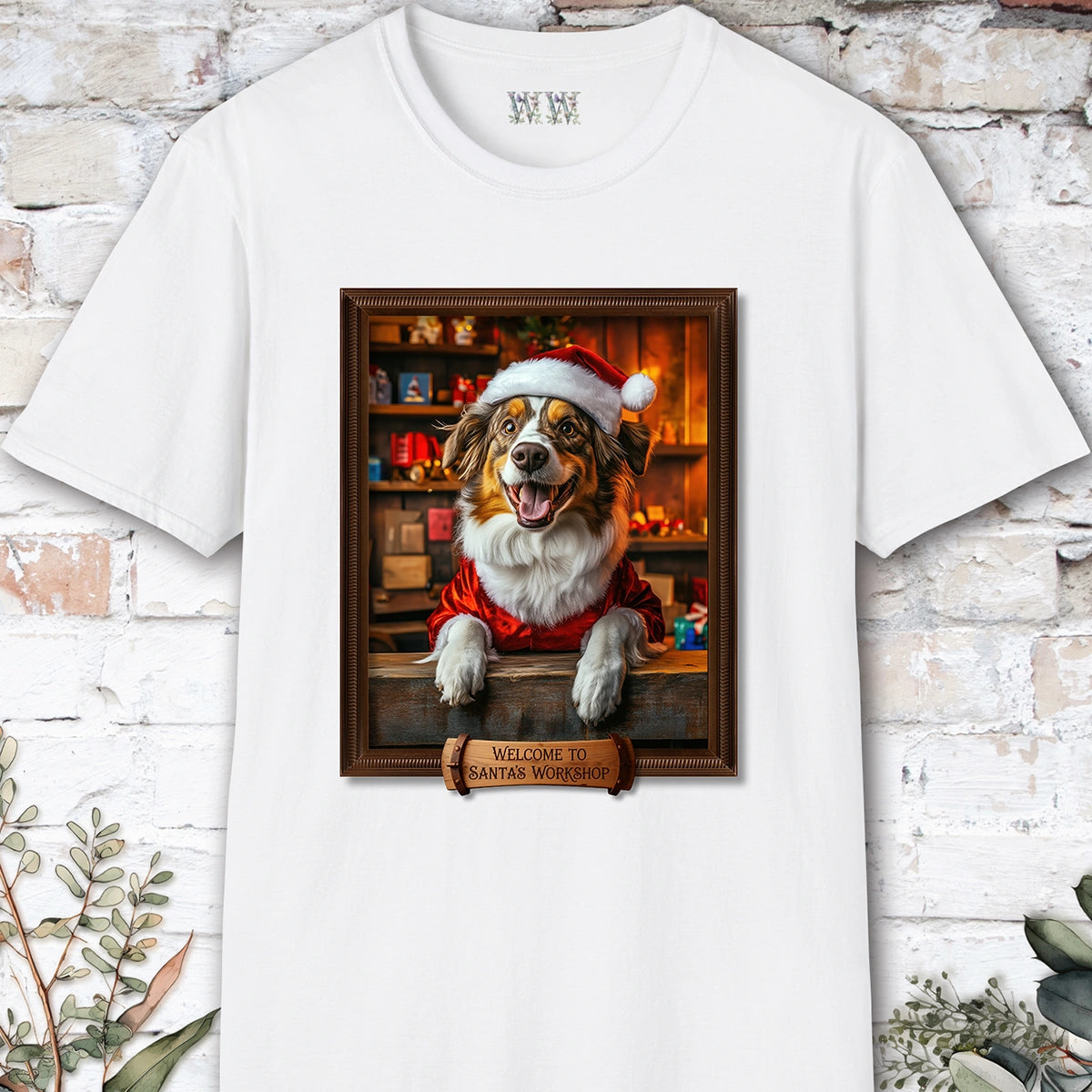 Australian Shepherd Santa's Workshop Unisex T shirt