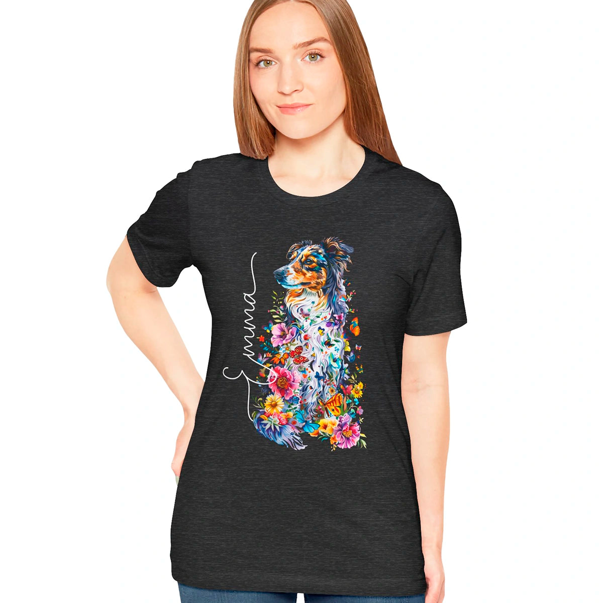 Australian Shepherd Floral Personalized T shirt