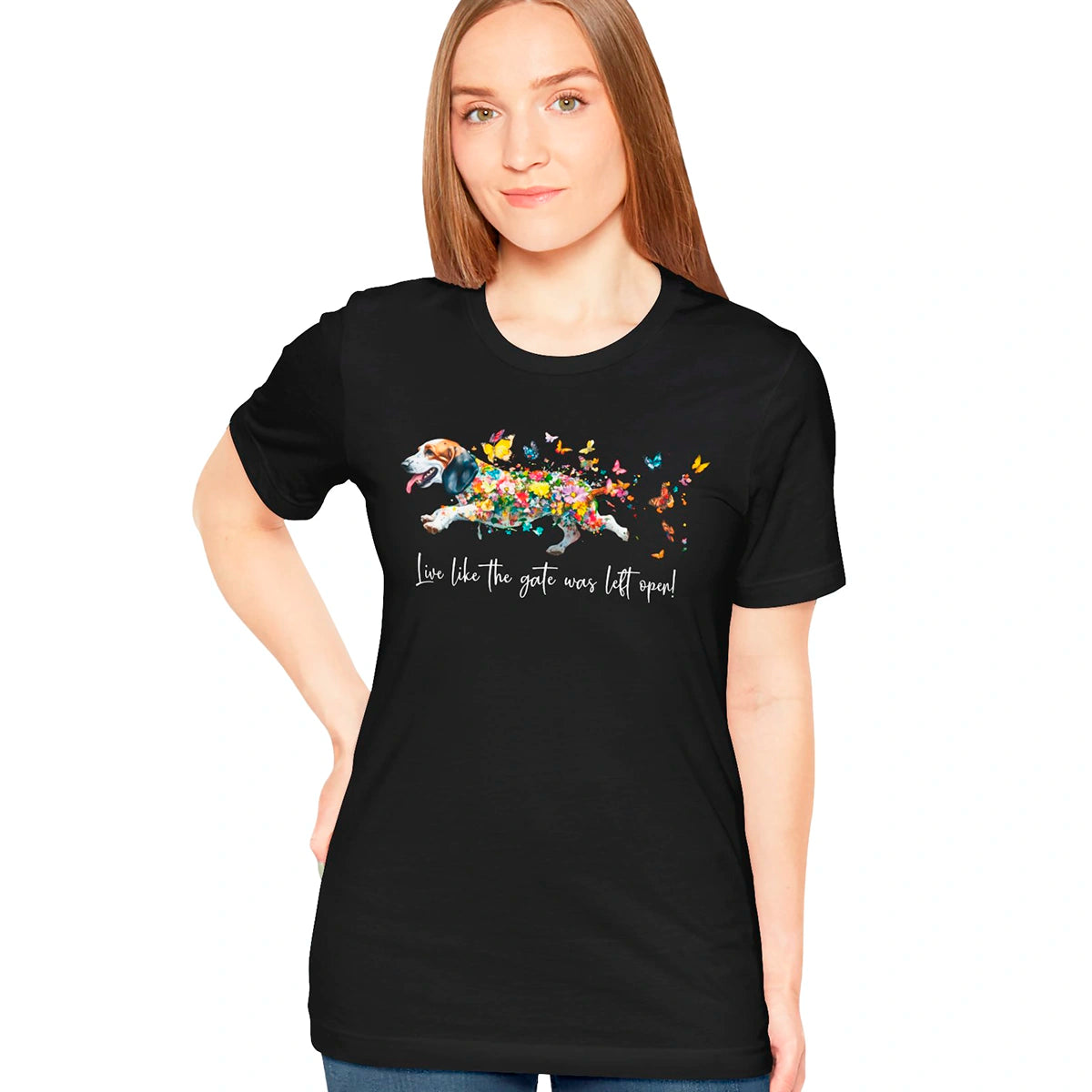 Basset Hound #1 "Live like the gate was left open" Unisex T shirt