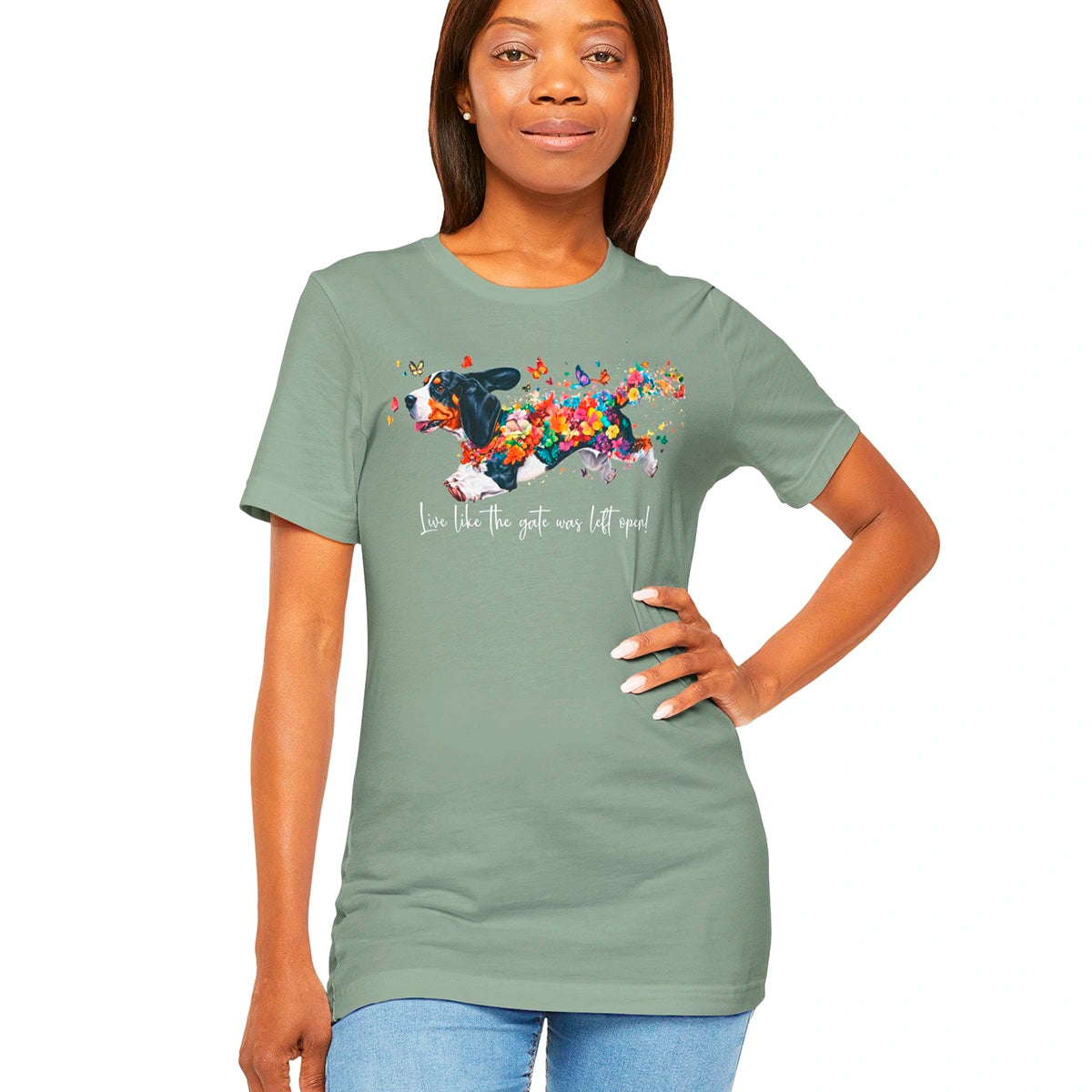 Basset Hound #3 "Live like the gate was left open" Unisex T shirt