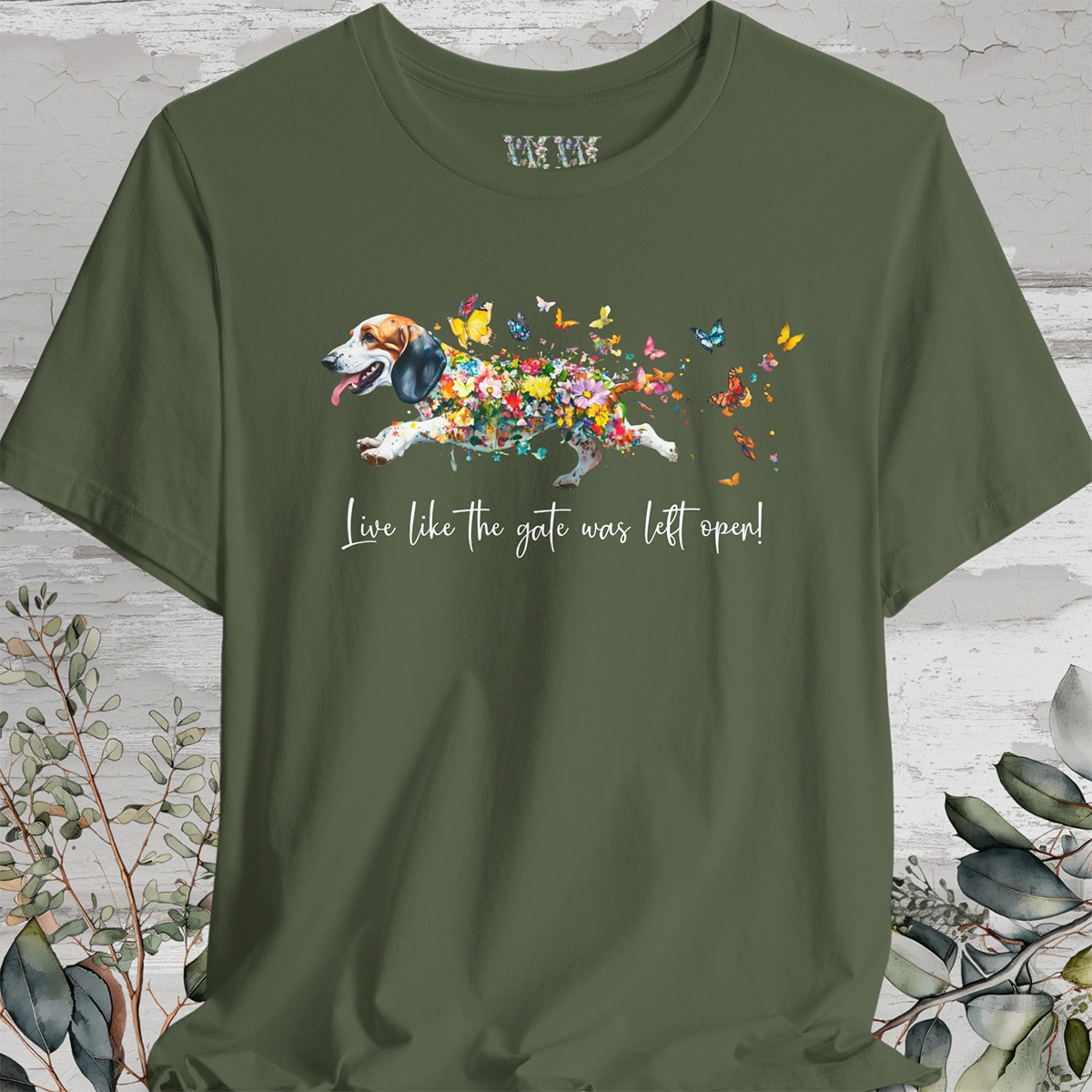 Basset Hound #1 "Live like the gate was left open" Unisex T shirt