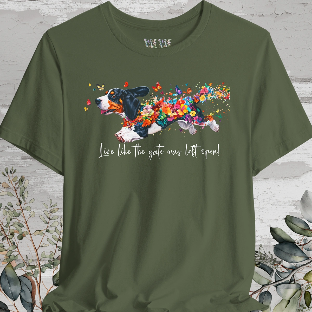 Basset Hound #3 "Live like the gate was left open" Unisex T shirt