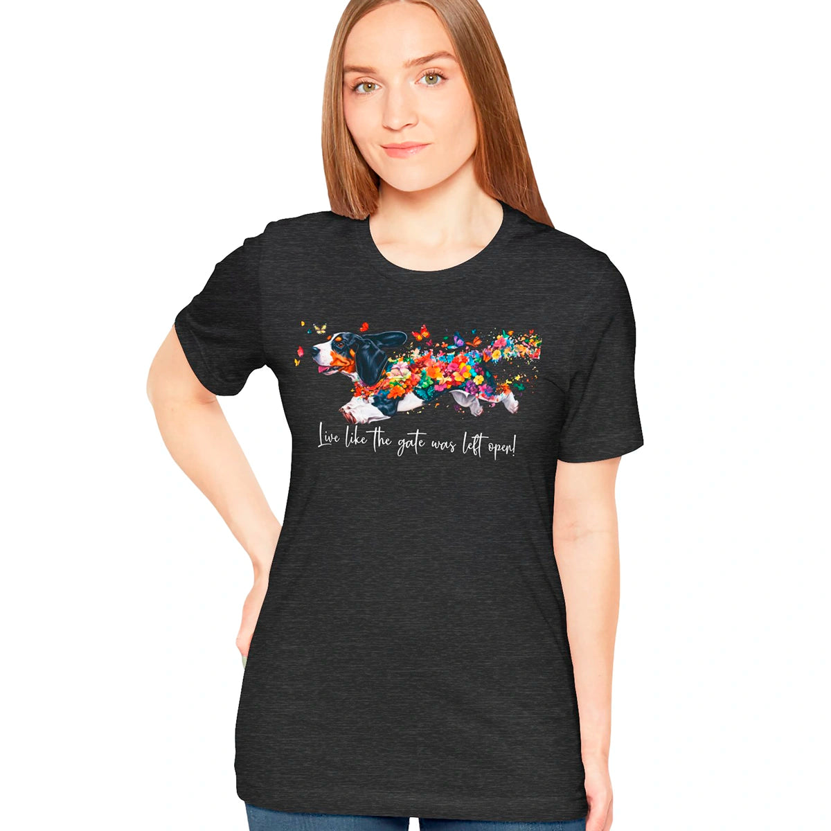 Basset Hound #3 "Live like the gate was left open" Unisex T shirt