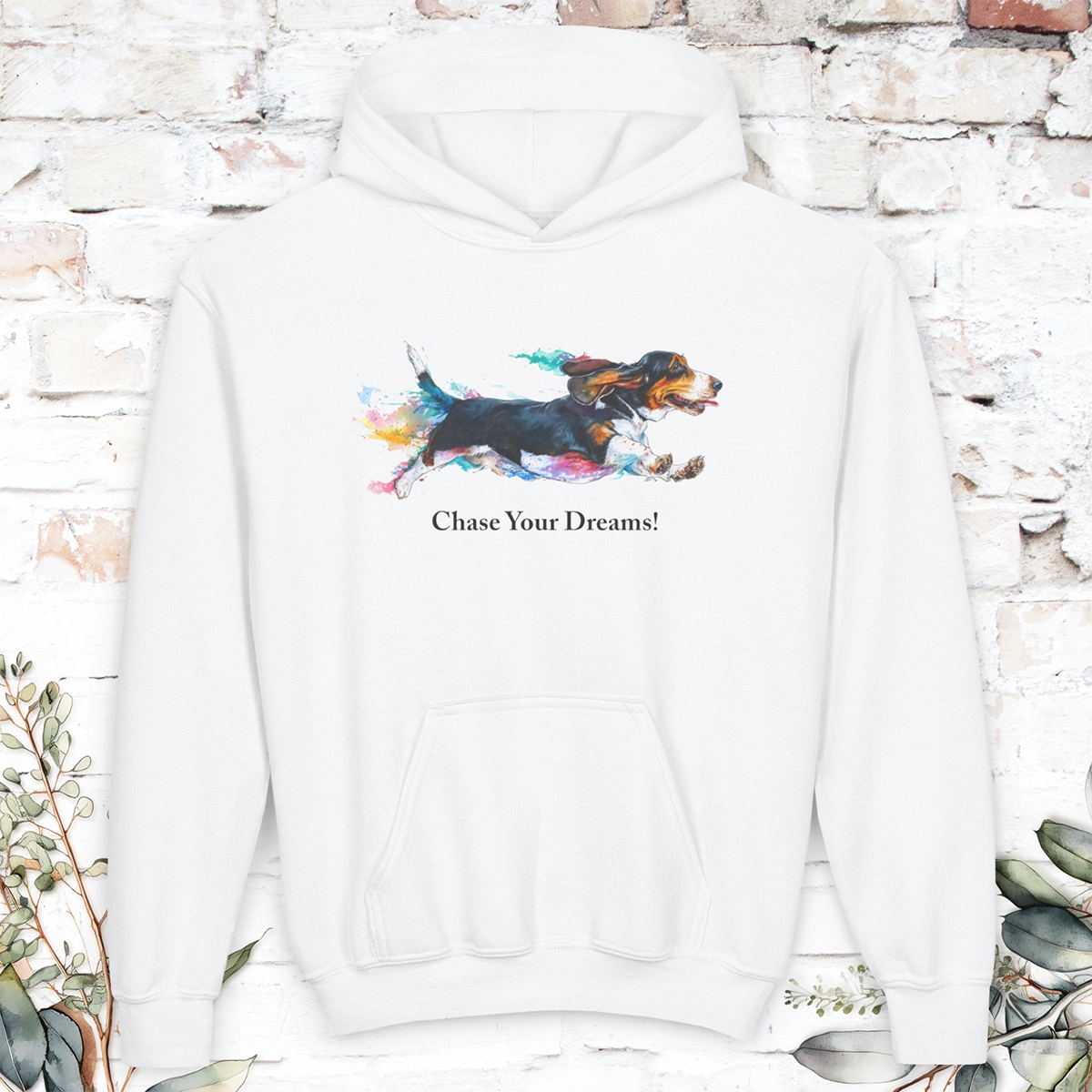 Basset Hound, Chase Your Dreams! Youth Heavy Blend Hooded Sweatshirt