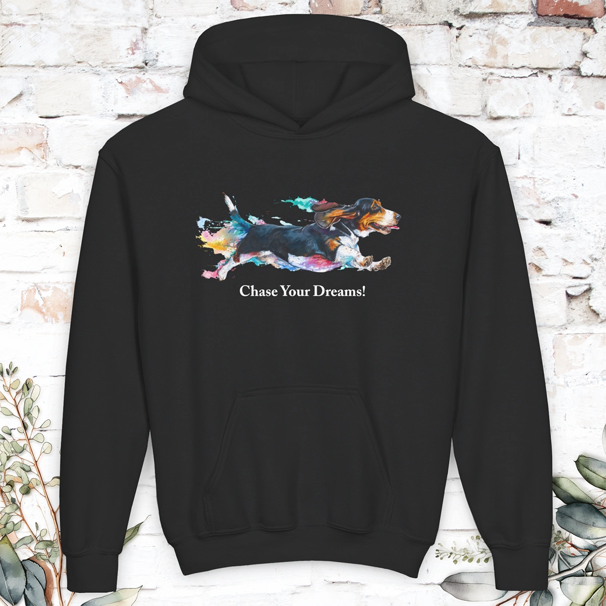 Basset Hound, Chase Your Dreams! Youth Heavy Blend Hooded Sweatshirt