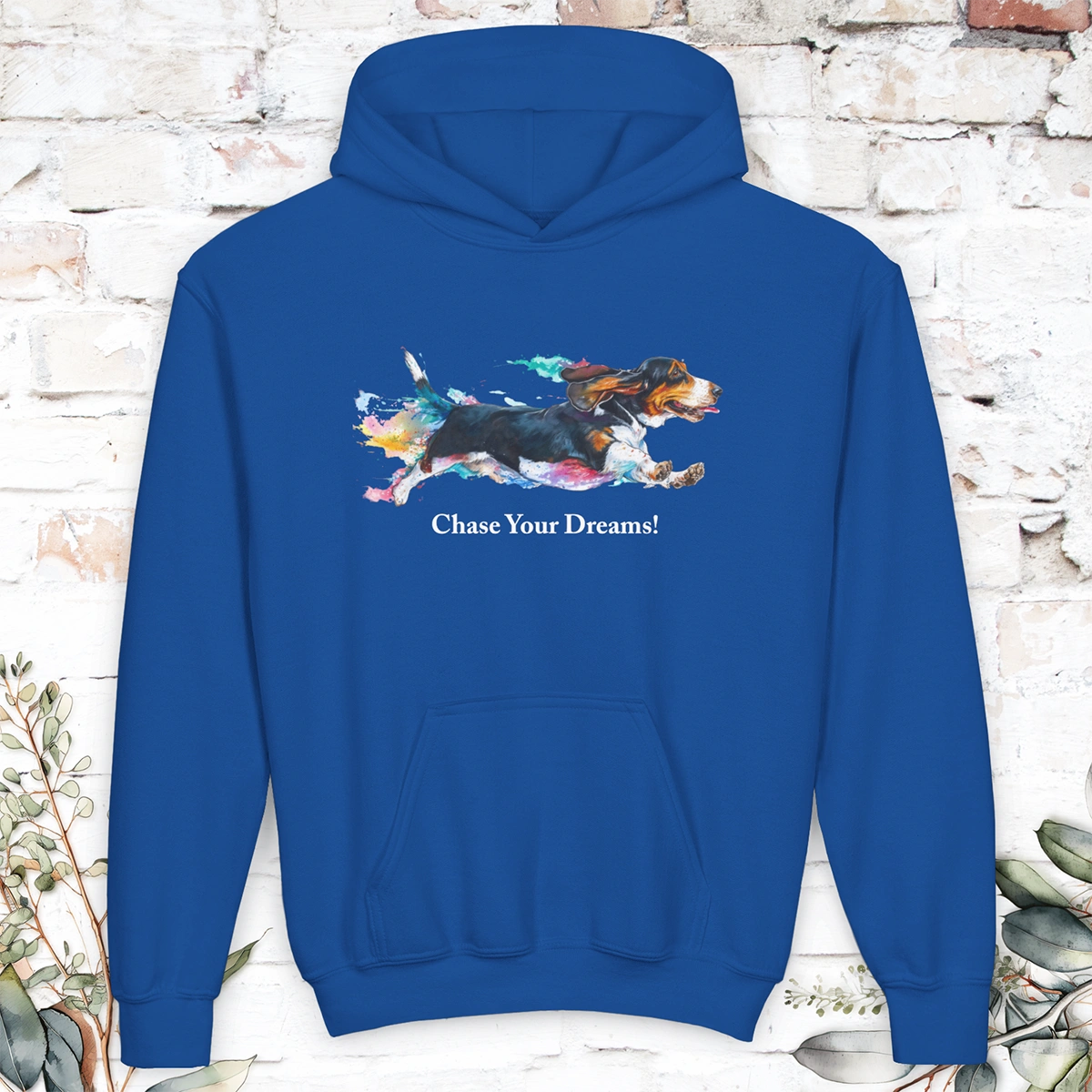 Basset Hound, Chase Your Dreams! Youth Heavy Blend Hooded Sweatshirt