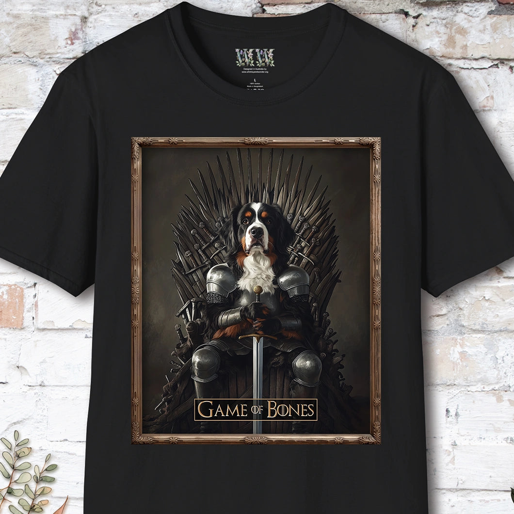 Bernese Mountain Dog Game of Bones, Unisex T shirt