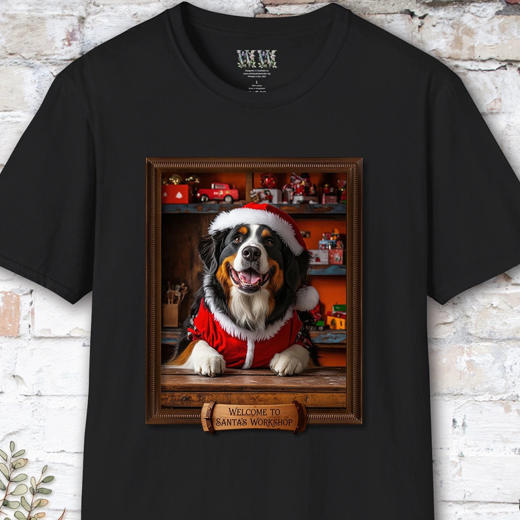 Bernese Mountain Dog Santa's Workshop Unisex T shirt