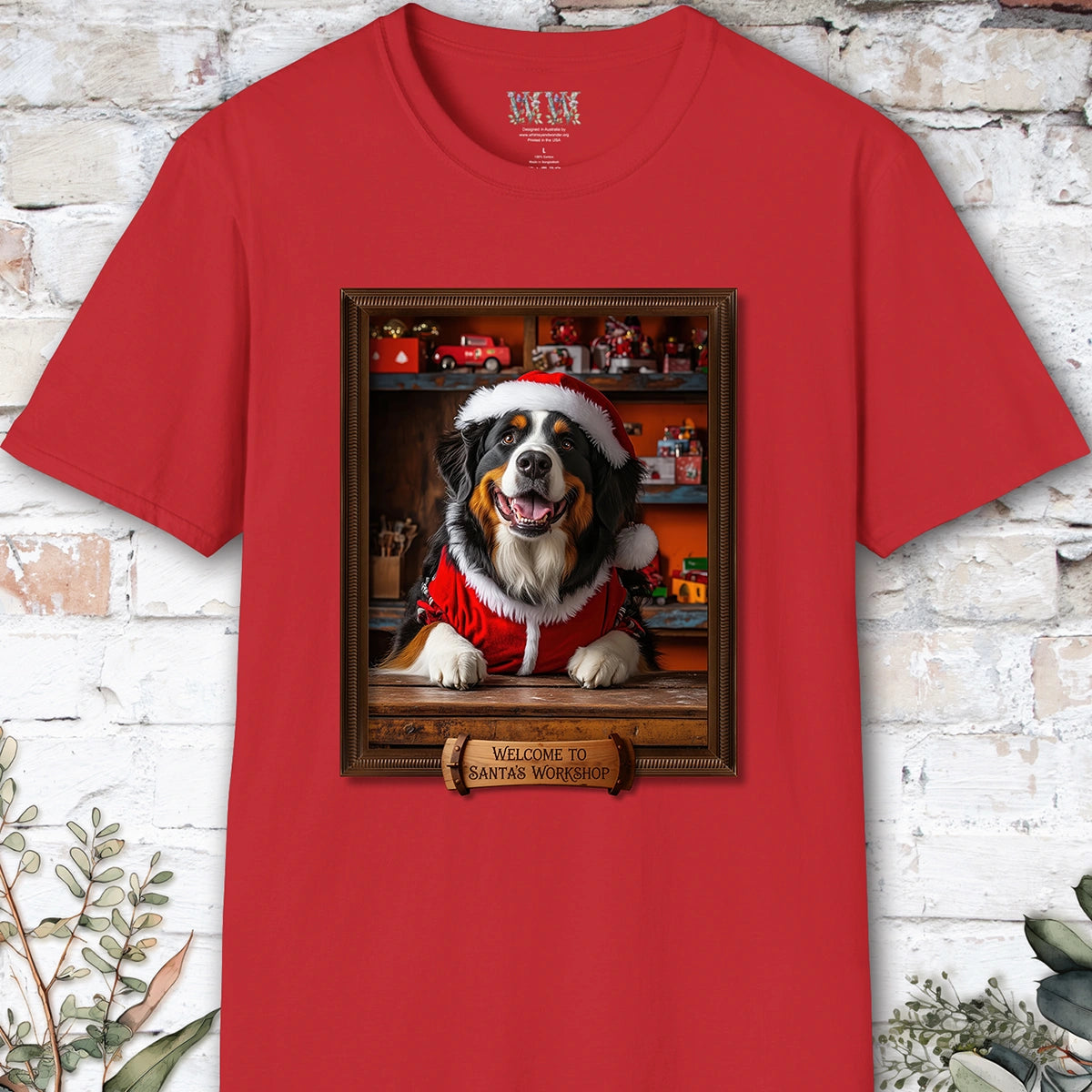 Bernese Mountain Dog Santa's Workshop Unisex T shirt
