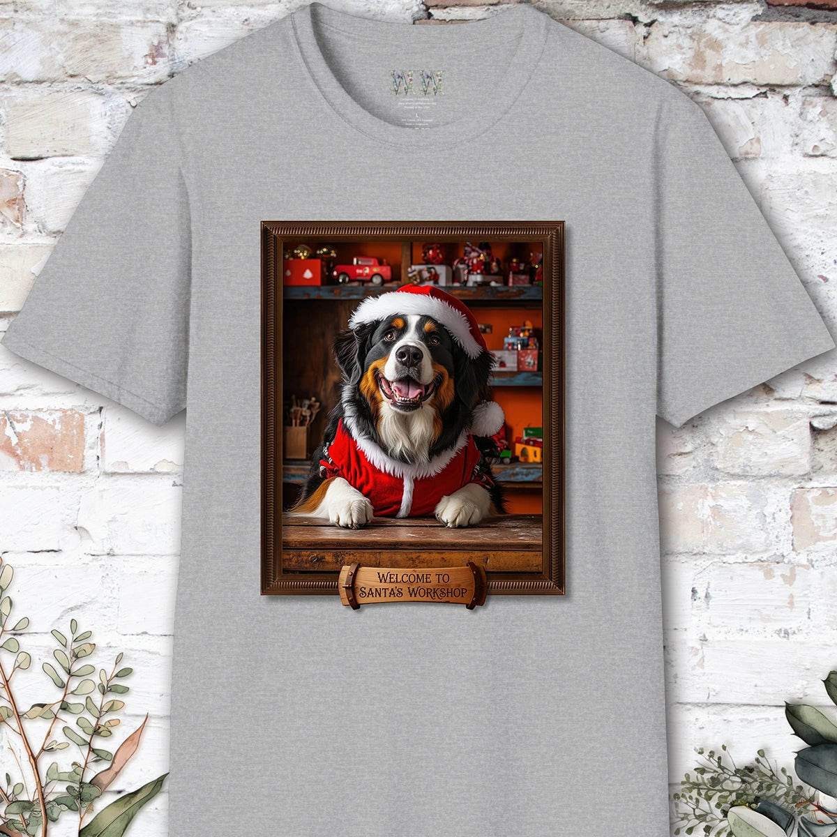 Bernese Mountain Dog Santa's Workshop Unisex T shirt