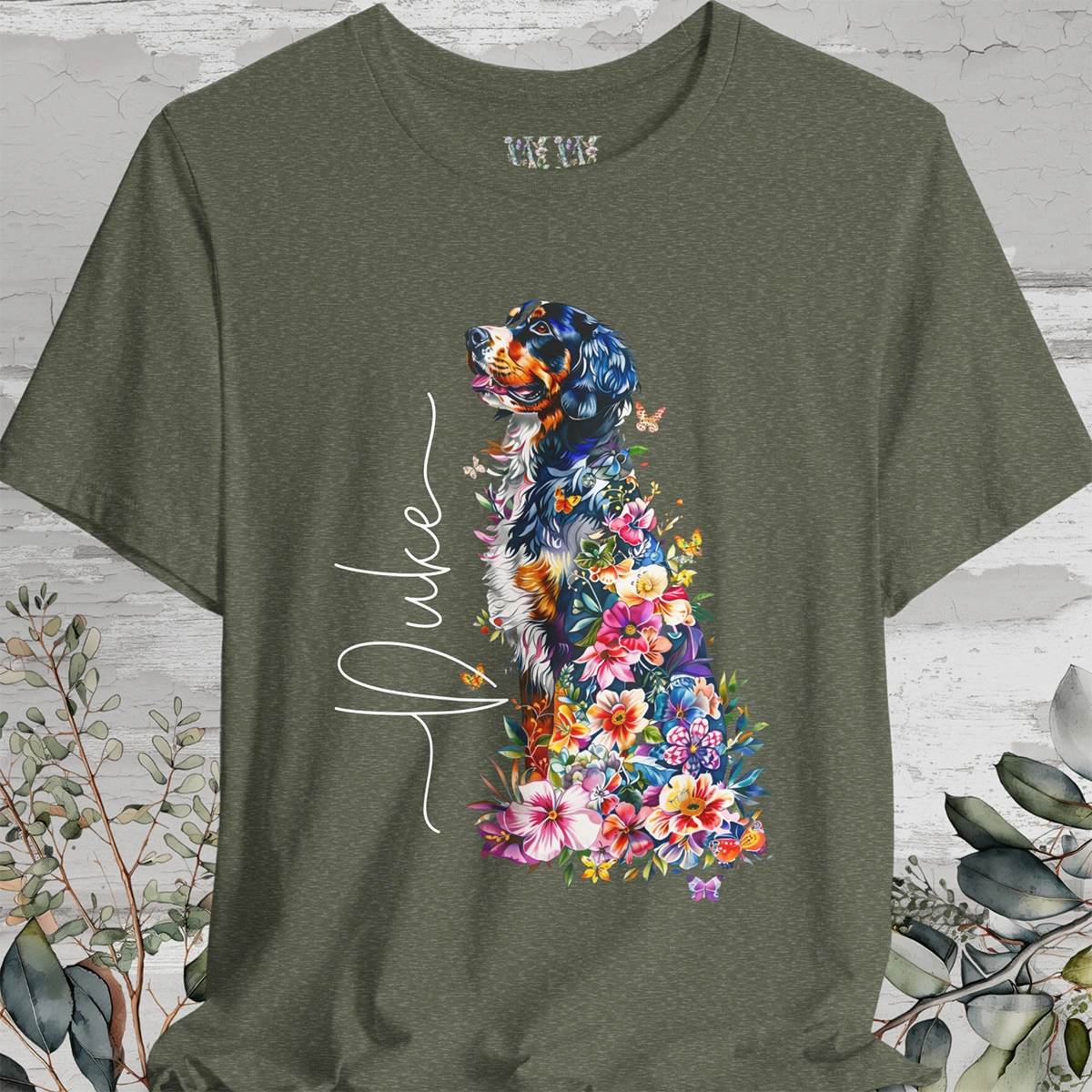 Bernese Mountain Dog Floral Personalized T shirt