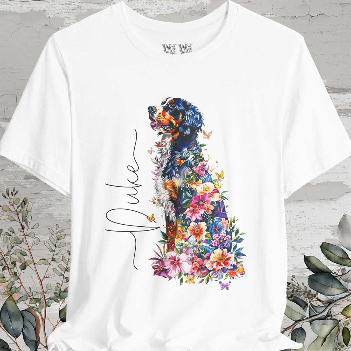 Bernese Mountain Dog Floral Personalized T shirt