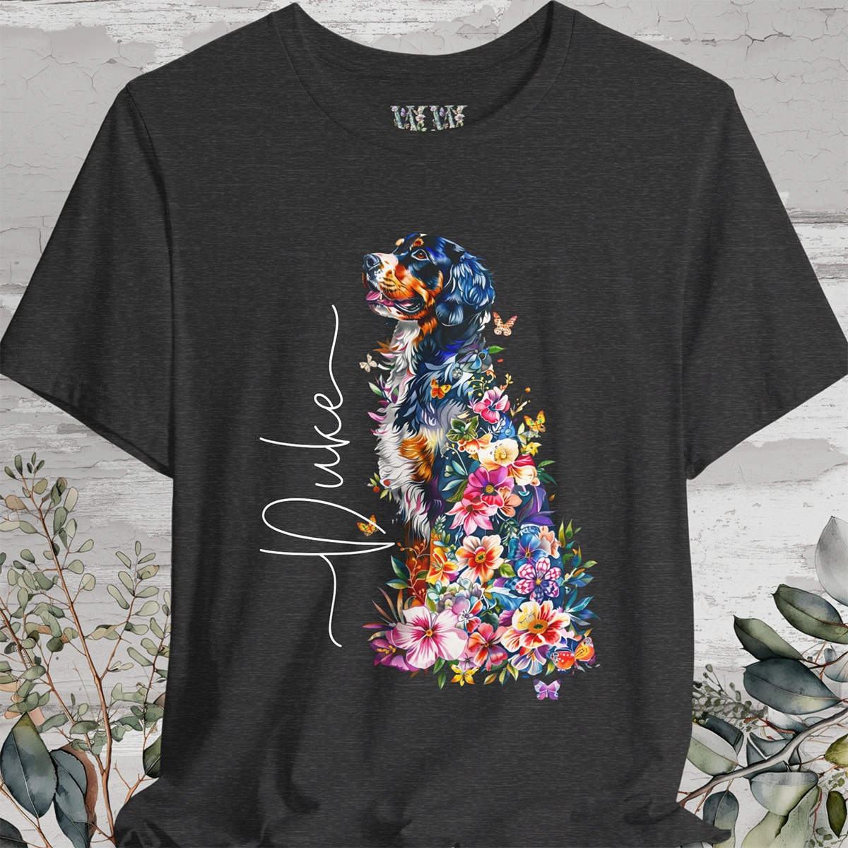 Bernese Mountain Dog Floral Personalized T shirt