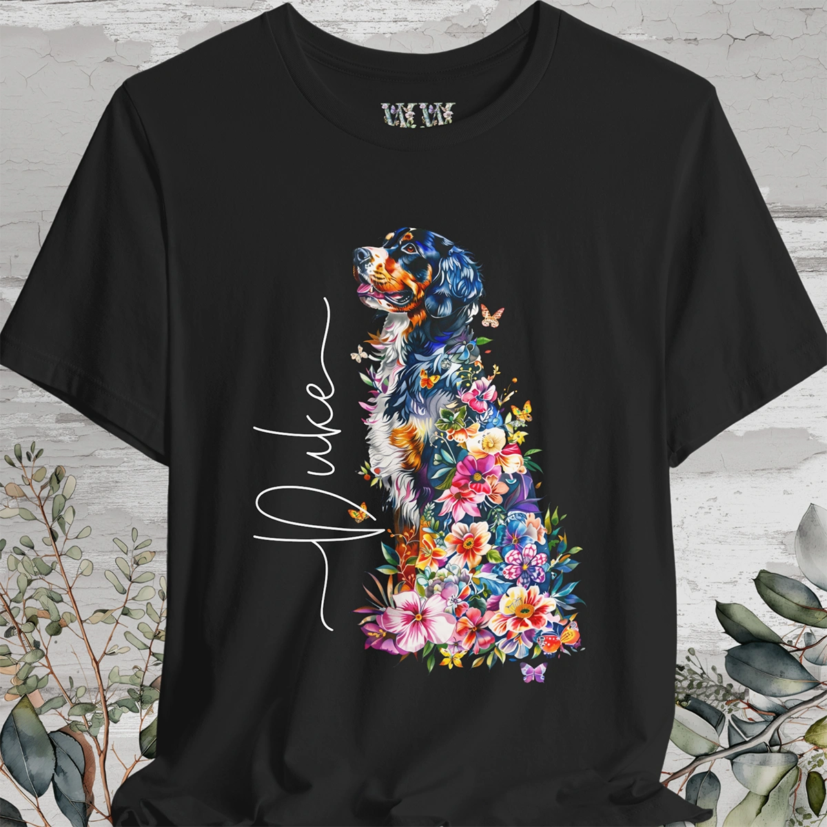 Bernese Mountain Dog Floral Personalized T shirt