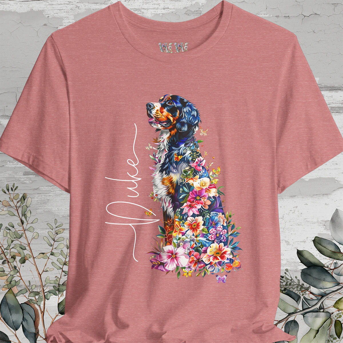 Bernese Mountain Dog Floral Personalized T shirt