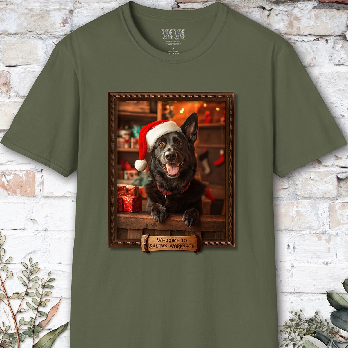 Black German Sherherd Santa's Workshop Unisex T shirt