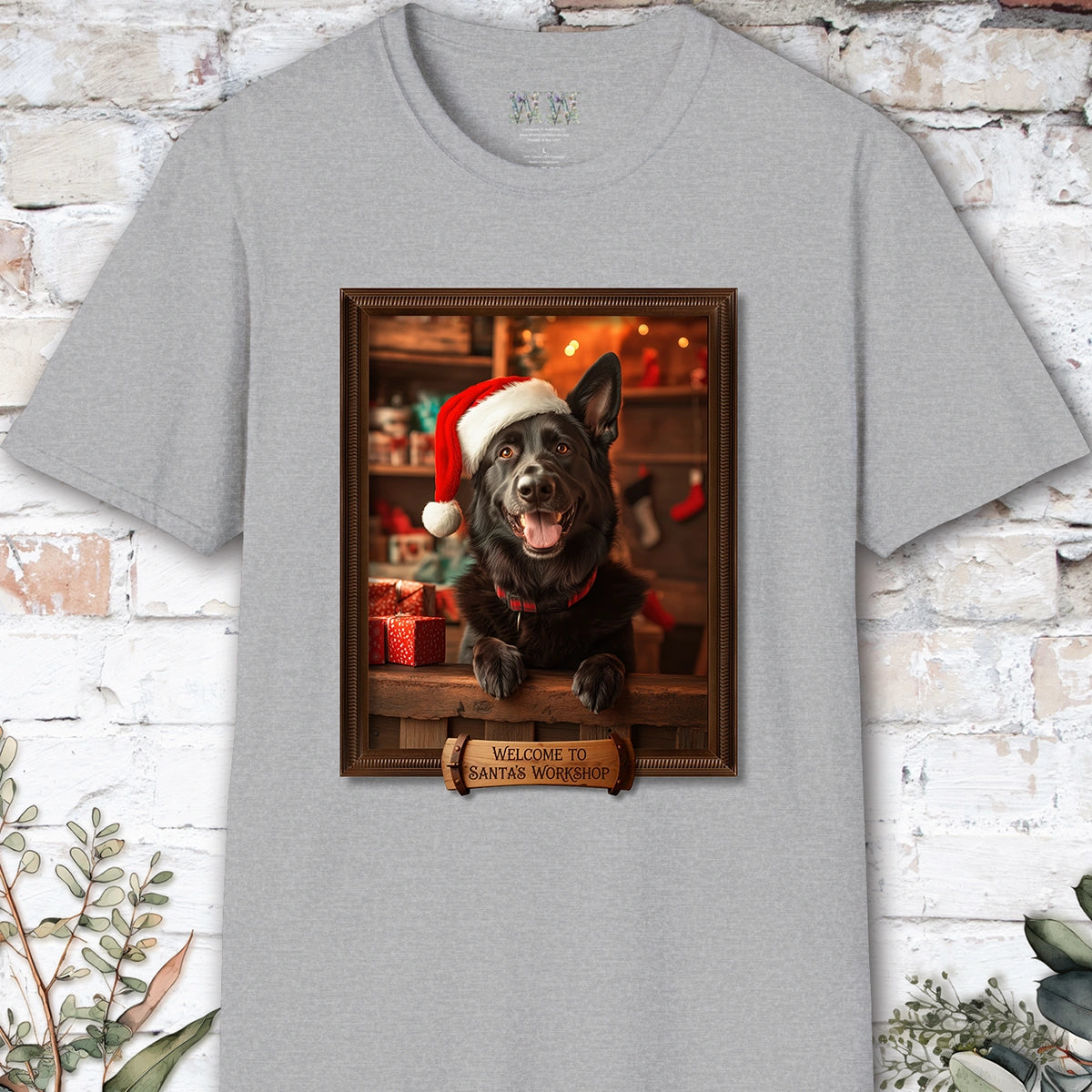Black German Sherherd Santa's Workshop Unisex T shirt