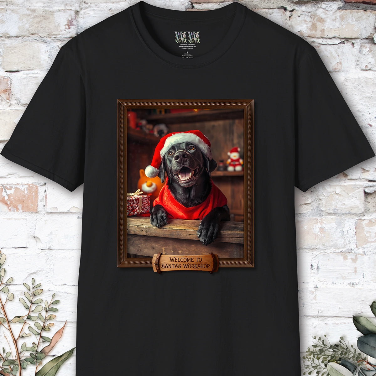 Black Labrador Santa's Workshop Unisex T shirt