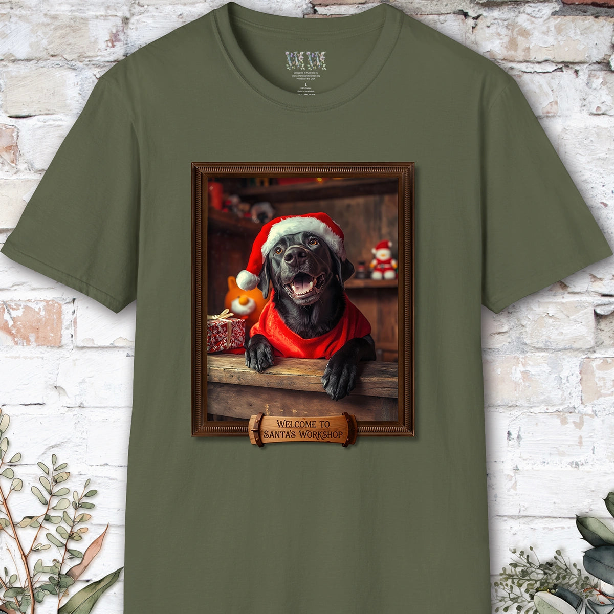 Black Labrador Santa's Workshop Unisex T shirt