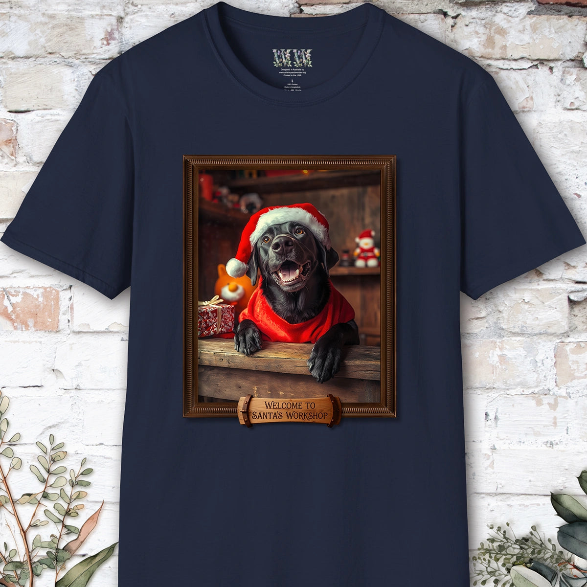 Black Labrador Santa's Workshop Unisex T shirt