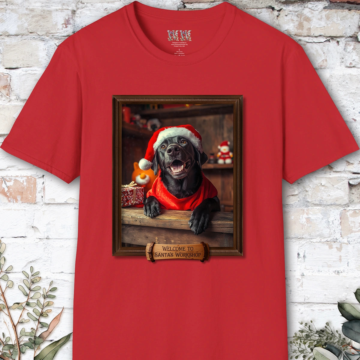 Black Labrador Santa's Workshop Unisex T shirt