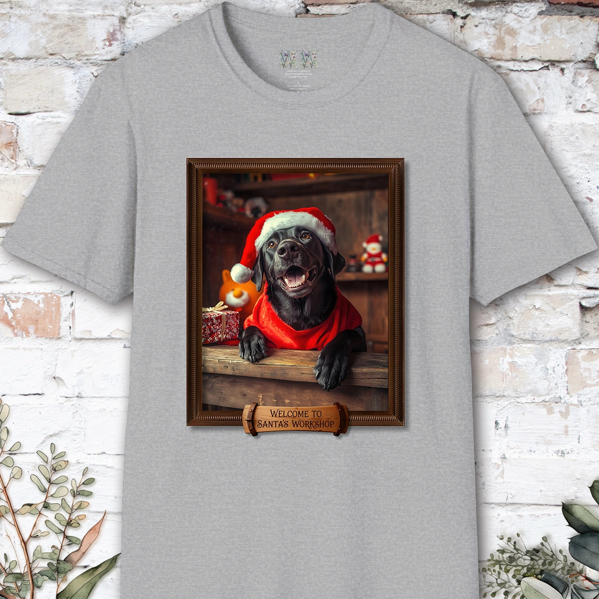 Black Labrador Santa's Workshop Unisex T shirt