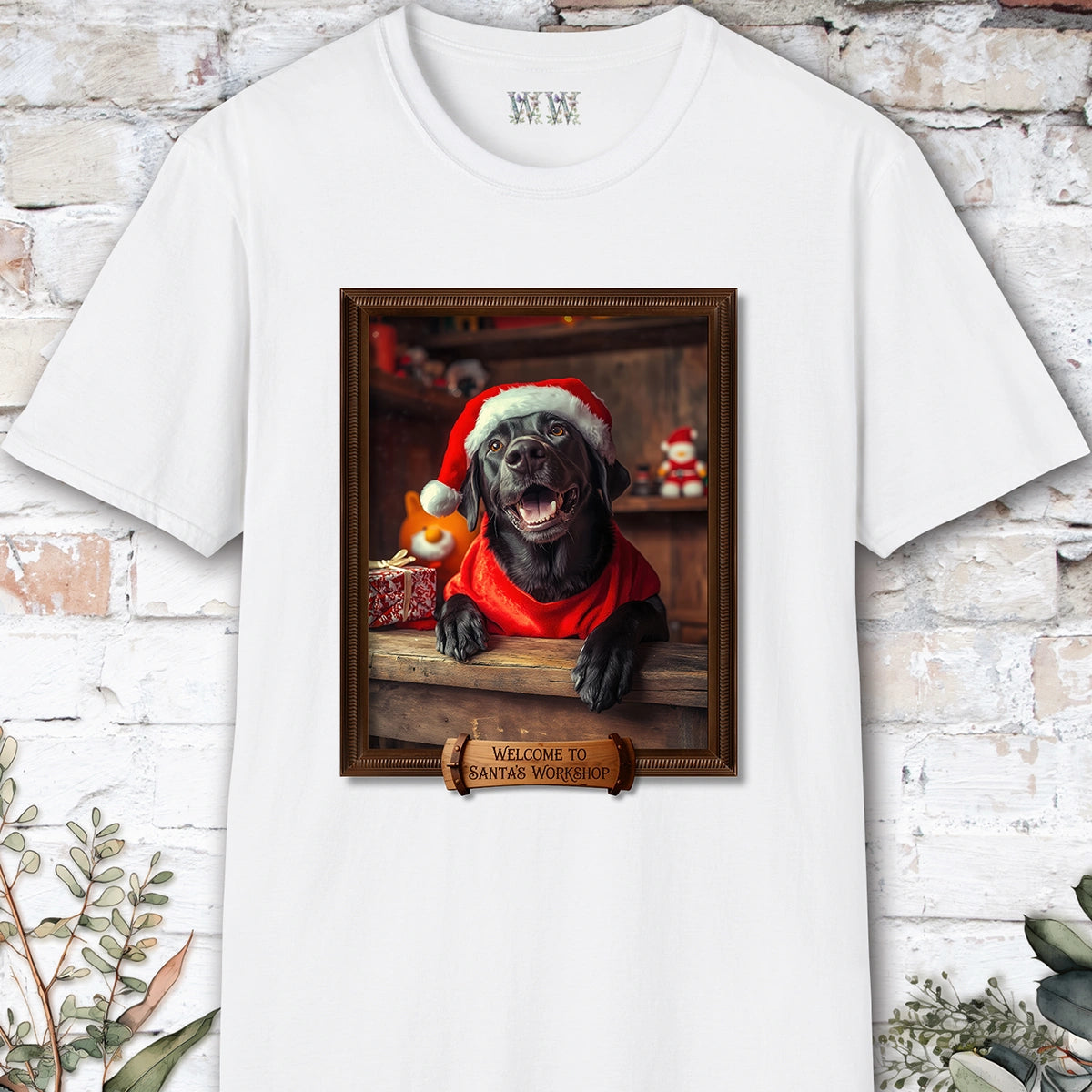 Black Labrador Santa's Workshop Unisex T shirt