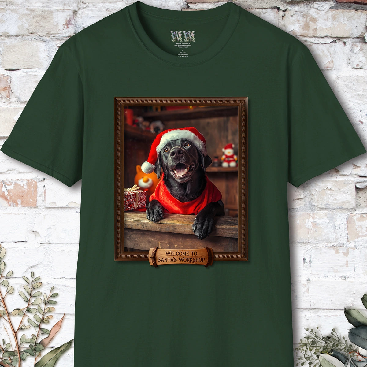 Black Labrador Santa's Workshop Unisex T shirt