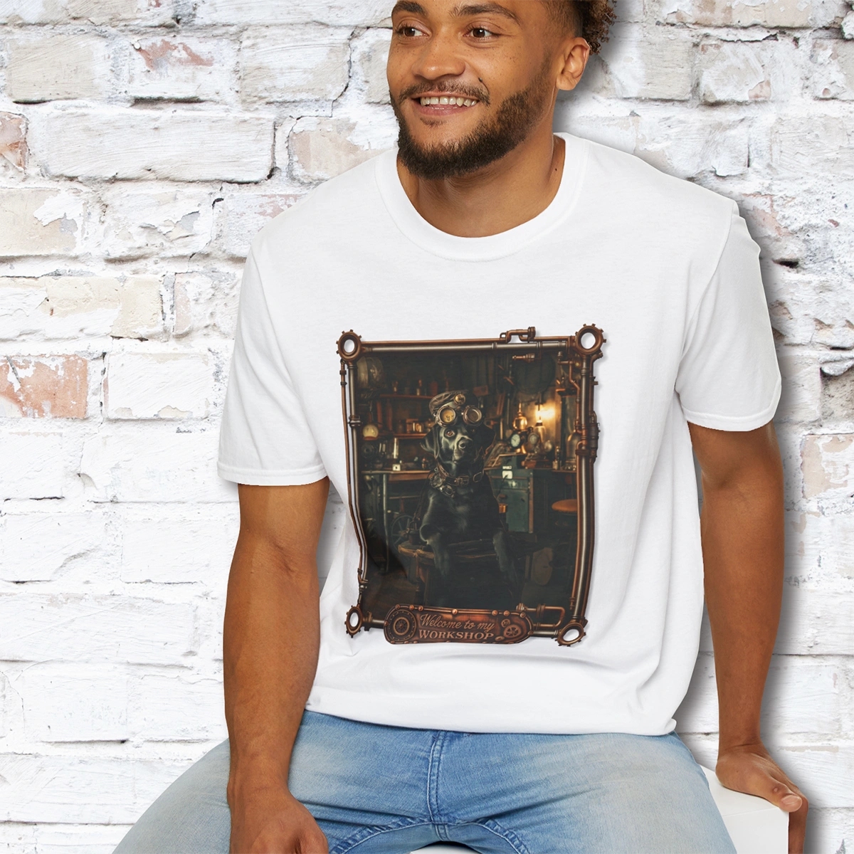 Steampunk Black Labrador Unisex T shirt