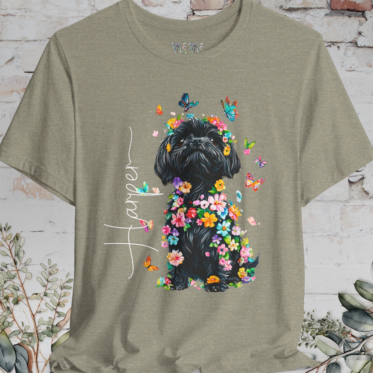 Black Shih Tzu Floral Personalized T shirt