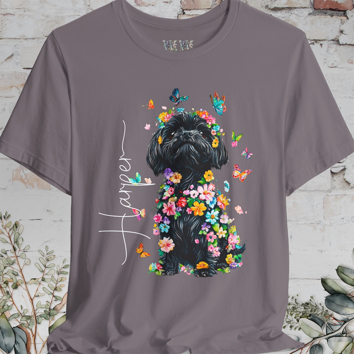 Black Shih Tzu Floral Personalized T shirt