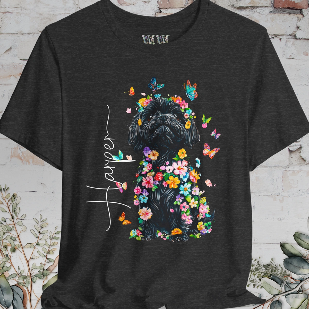 Black Shih Tzu Floral Personalized T shirt