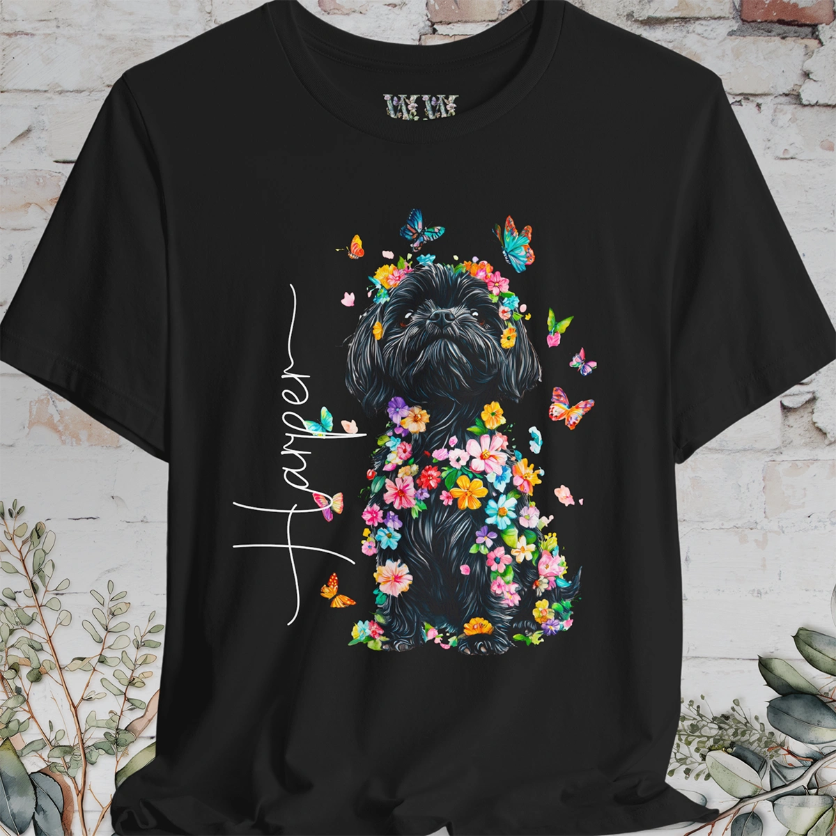 Black Shih Tzu Floral Personalized T shirt