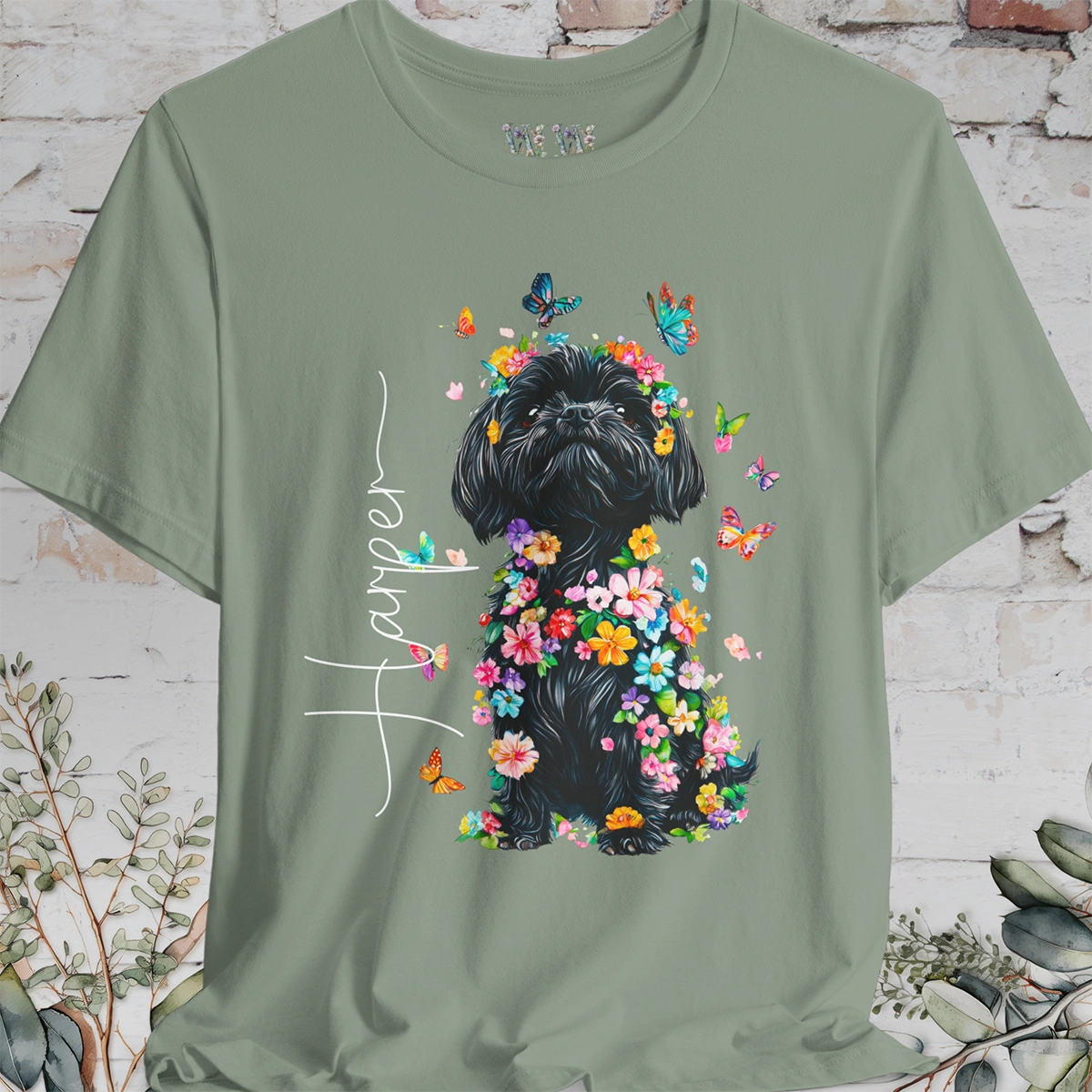 Black Shih Tzu Floral Personalized T shirt